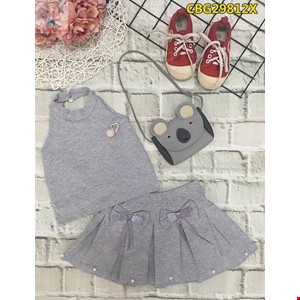 Bộ váy yếm kèm nơ, váy có chip bên trong cho be gái từ 1-8 tuổi màu Xám