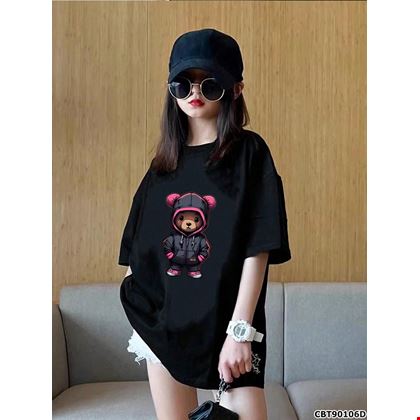 Cô gái Tween 2024 Mới Mùa hè giản dị Vòng cổ Gấu In Ngắn tay Áo thun