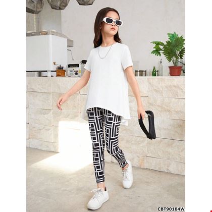 Bộ thun áo cánh rộng phối quần legging hoạ tiết thời trang