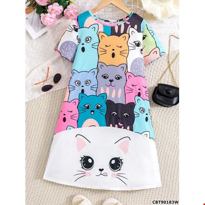 Đầm bé gái hoạt hình mèo Cat Pattern siêu dễ thương