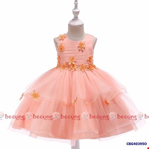 Đầm công chúa hai tầng đính hoa cho bé gái từ 3-10 tuổi