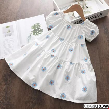 Đầm cotton hoa cúc xanh nhẹ nhàng cho bé gái
