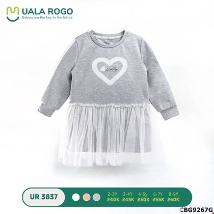 Đầm tay dài phối chân ren mùa thu hãng UALA ROGO xinh xắn cho bé gái UR3837