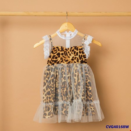 Đầm xòe họa tiết da beo cho bé gái từ 1-6 tuổi