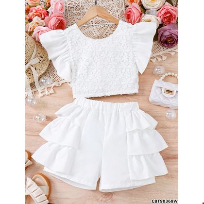 Đồ bộ bé gái gồm tay cánh tiên Ruffle phối Quần short cách điệu cực xinh