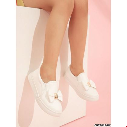 Giày Slip-On Nữ Màu Trắng Có Trang Trí Nơ