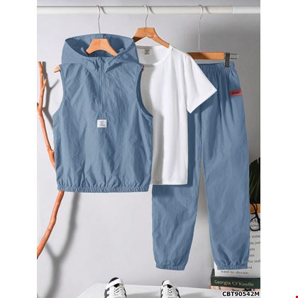 Set 3 Món Đồ Bé Trai: Áo Hoodie Vạt Hở, Quần Thun, Áo Phông – Phong Cách Sporty Chic