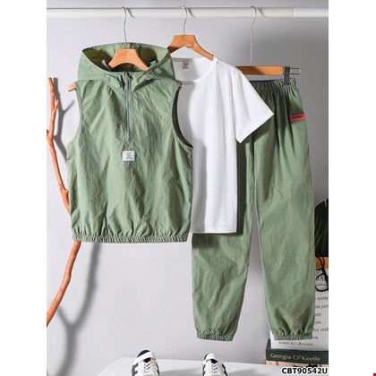 Set 3 Món Đồ Bé Trai: Áo Hoodie Vạt Hở, Quần Thun, Áo Phông – Phong Cách Sporty Chic