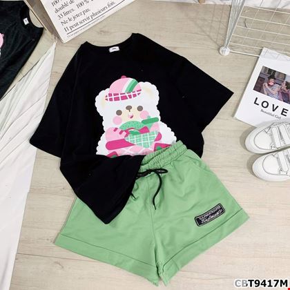 Set áo gấu baby phối quần đùi dễ thương cho bé gái