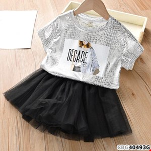 Sét áo nhũ và chân váy voan cho bé gái