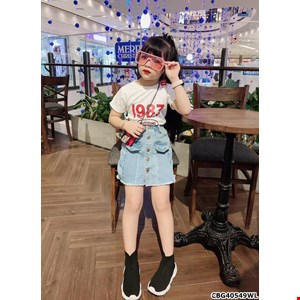 Sét áo thun 1987 và chân váy jean cực chất cho bé gái