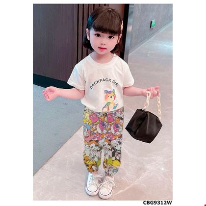 Sét áo thun BackPack Girl phối quần jogger họa tiết hoạt hình cho bé gái