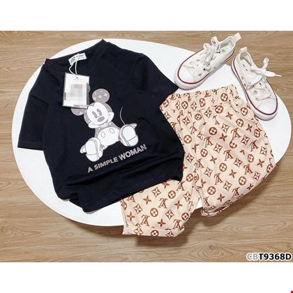 Sét áo thun chuột Mickey A simple và quần short kakai cho bé trai và bé gái