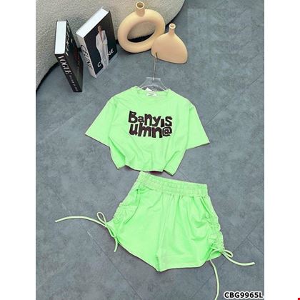 Set áo thun croptop BANYNIS phối quần đùi dây rút dành cho bé gái