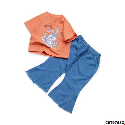 Sét áo thun croptop Stella và quần jean ống loe cho bé gái