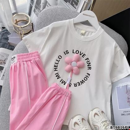Set áo thun hoa 3d phối quần joger siêu xinh cho bé gái