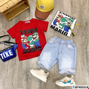 Sét áo thun TEAM MARIO và quần jean cho bé trai