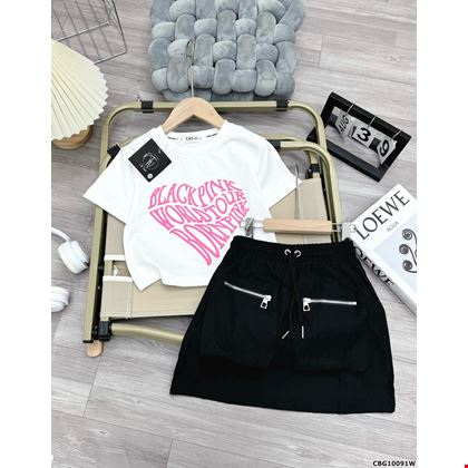 Set thun croptop phối chân váy Kaki cực xinh dành cho bé gái