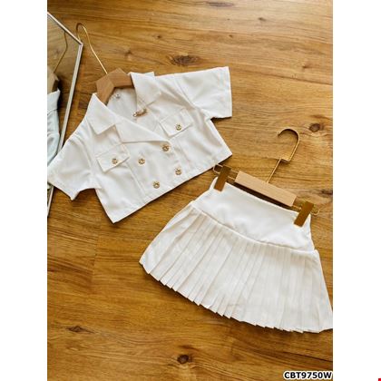 Sét áo vest và chân váy xếp ly sành điệu cho bé gái