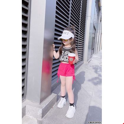 set ba lỗ áo croptop phối quần đùi rút dây cho bé gái