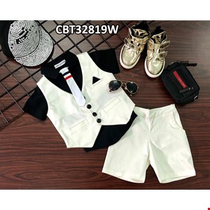 Sét ghilê  cho bé trai  kèm cà vạt MÀU TRẮNG