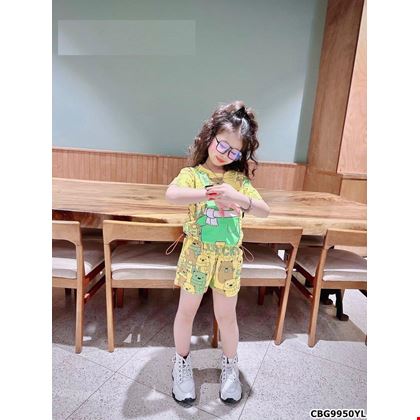 Sét thun hoạt hình Gấu Lucky rút dây phối quần short dễ thương dành cho bé gái