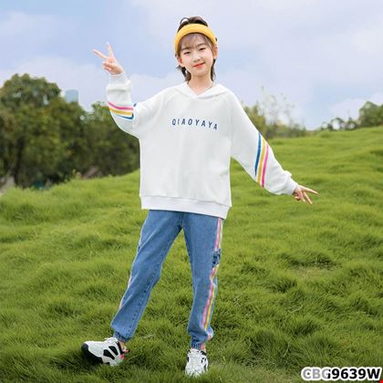 Sét thun tay dài phối quần Jean kẻ sọc dành cho bé gái