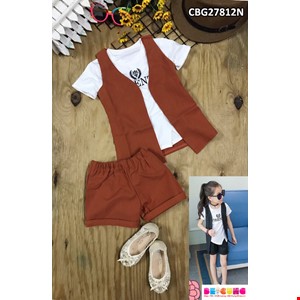 Set vest điệu đà cho bé gái từ 1-8 tuổi màu nâu