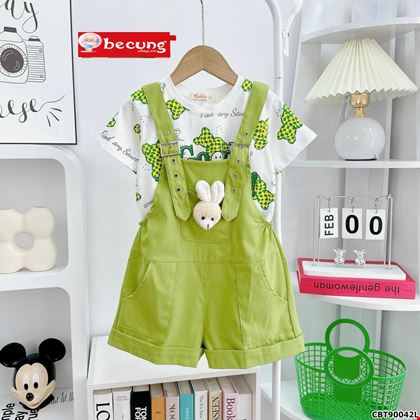 Sét yếm kaki kèm gấu xinh xắn cho bé gái