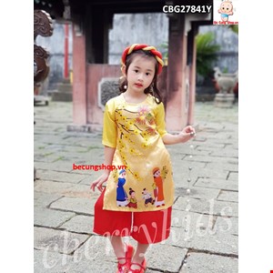 (SIZE ĐẠI ) Áó dài tết cách tân cho bé từ 8-14 tuổi màu vàng