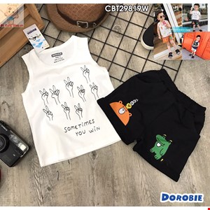 (SIZW ĐẠI) Bộ thun sát nách hoạ tiết cực cute cho bé trai từ 9-15 tuổi màu Trắng