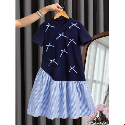 Váy Bé Gái Mùa Hè Sọc Phối Nơ Xinh Xắn - Phong Cách Casual