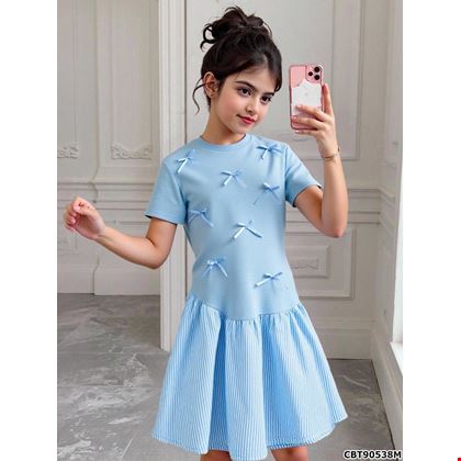 Váy Bé Gái Mùa Hè Sọc Phối Nơ Xinh Xắn - Phong Cách Casual