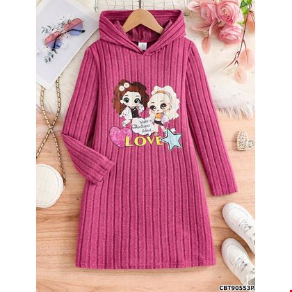 Váy Bé Gái Thu Đông Ribbed Sọc Kẻ, In Hình Hoạt Hình Dễ Thương