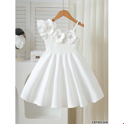Váy Bé Gái Trắng Sang Chảnh Đính Hoa 3D