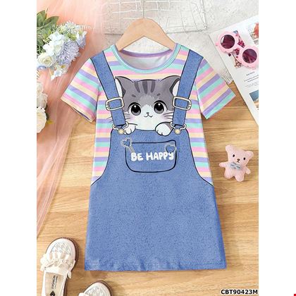 Váy ngắn nay in hình yếm hoạt hình mèo con đáng yêu
