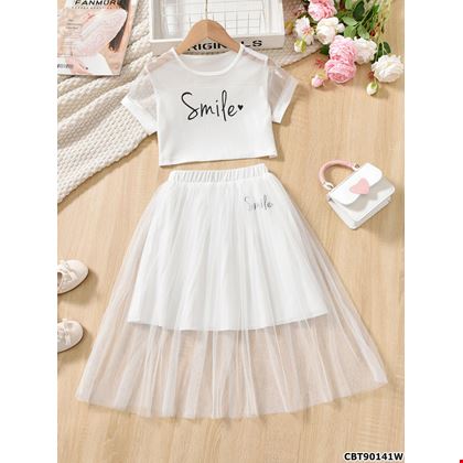 Váy ren lưới phối áo tay lưới Smile điệu đà phong cách cho bé gái