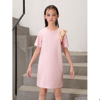 Váy thun cotton basic kèm gấu dễ thương cho bé gái