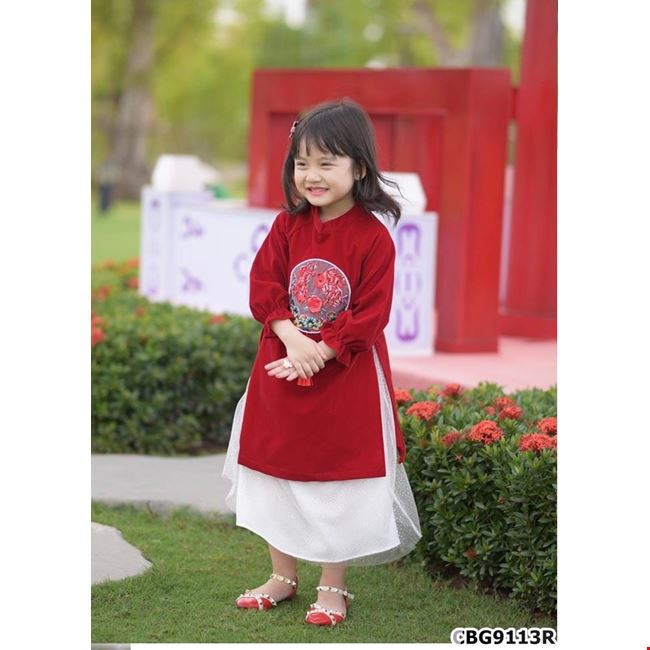 Bộ áo dài cách tân giả váy cho bé - BST tết 2022 Nhiên Kids