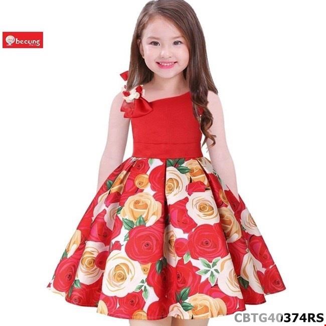 Đầm Công Chúa Lệch Vai Hoa Hồng Xinh Xắn Cho Bé Gái Từ 2-9 Tuổi Cbtg40374Rs  | Bé Cưng Shop