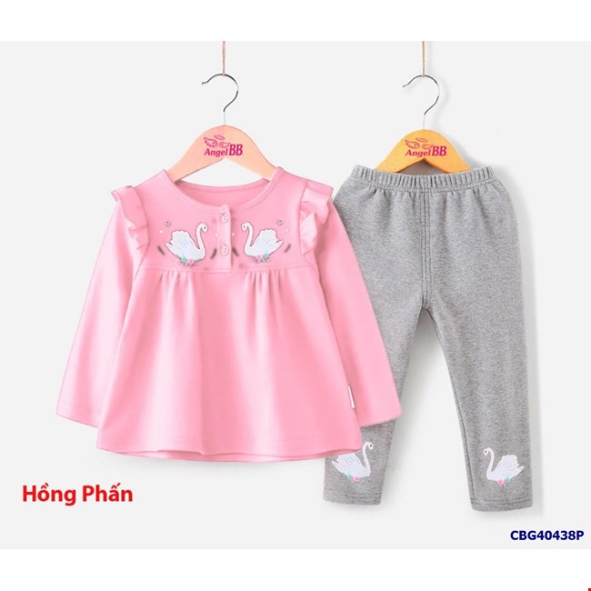 Bộ Thun Dài Tay Thiên Nga Đôi Và Quần Ôm Cho Bé Gái Từ 1-9 Tuổi Cbg40438P |  Bé Cưng Shop