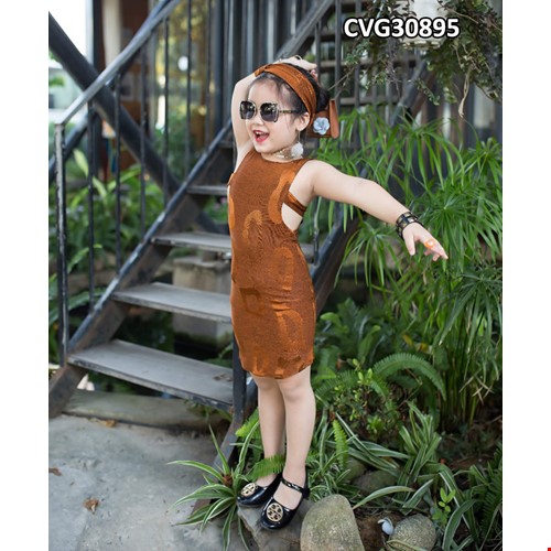 Đầm body thiết kế cho bé gái màu NÂU CVG30895 | Bé Cưng Shop