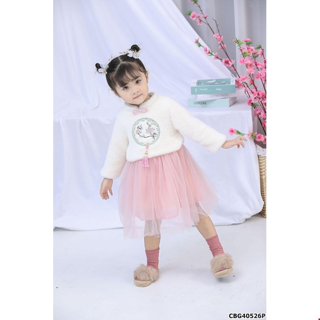 Đầm Hanbok Lông Thỏ thu-đông cho bé gái