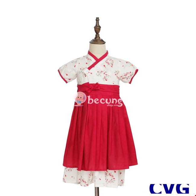 Cho thuê đồ hanbok nữ ở TPHCM áo xanh phối váy hồng-HB01 - Áo Dài NiNi